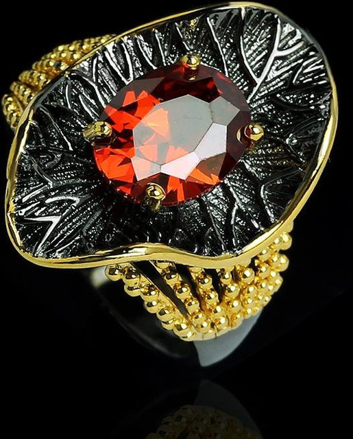 YIRAN Ring Schwarzgold, Roter Zirkonia, Unisex - Bild 1