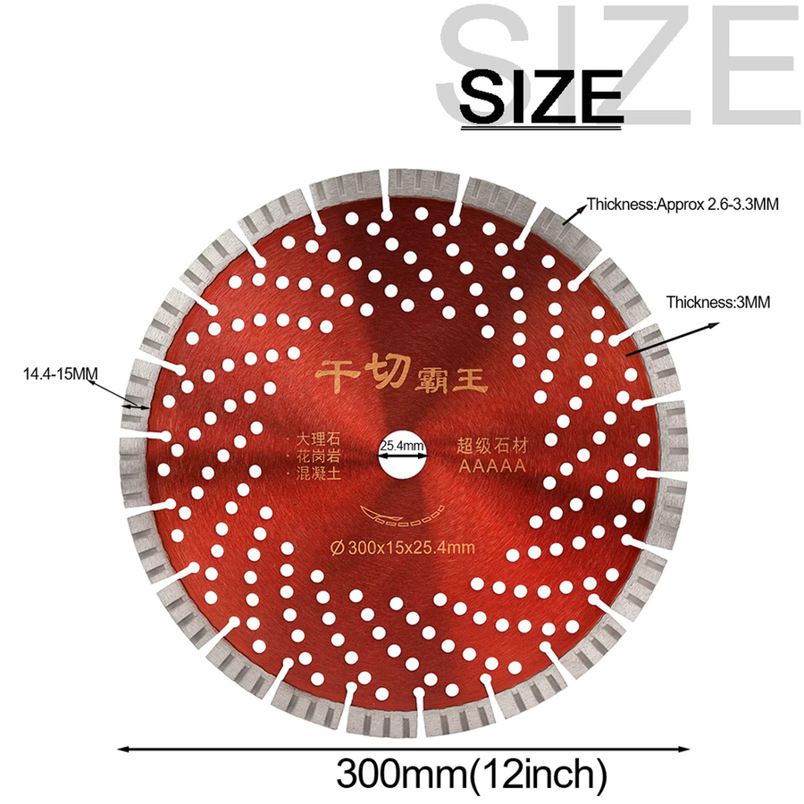 SI FANG Diamant-Kreissägeblatt segmentiert mit Loch, rote Steintrennscheibe zum Schneiden von Granit, Marmor, Stein, Fliesen und Beton, Durchmesser: 300 mm - Bild 2