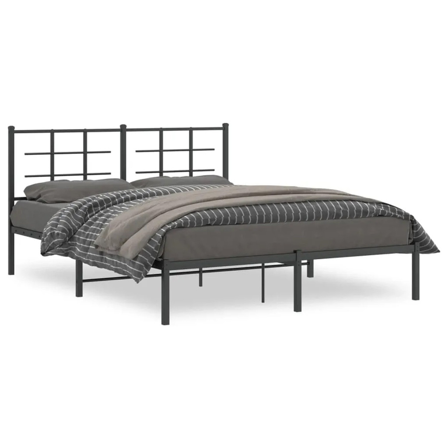vidaXL Bettgestell aus Metall mit Kopfteil in Schwarz, B/T/H: 150 x 200 x 156 cm - Bild 2