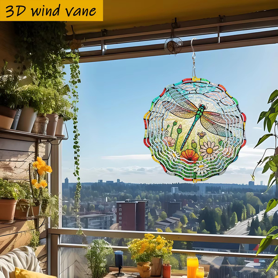 Flenco 3D Windspiel Libellen und Blumen aus Metall in Bunt für die Gartendekoration, B/H: 25,4 x 35,56 cm - Bild 5