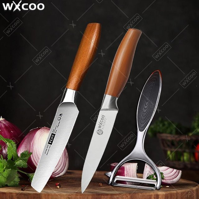 WXCOO Japanisches Küchenmesser aus Edelstahl in Silber mit Holzgriff, Mehrzweck-Obstschälmesser für deinen Haushalt - Bild 1
