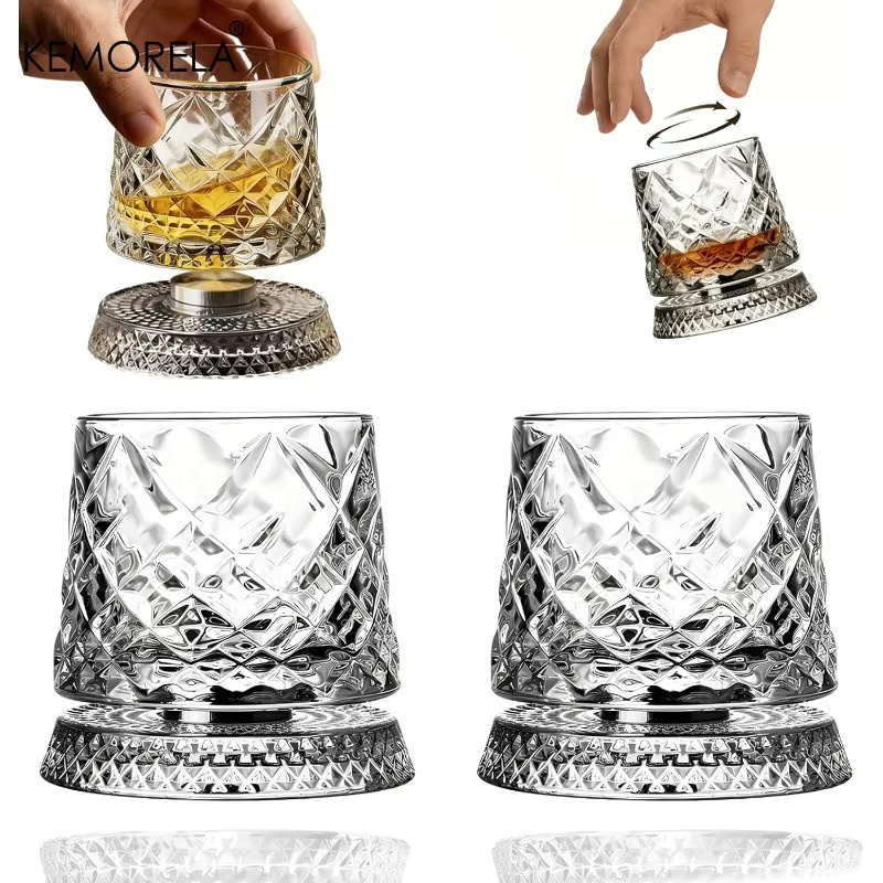 KEMORELA Rotierendes Whiskyglas aus Kristall, 360 Grad drehbarer Tumbler in Transparent, 10,5 cm - Bild 5