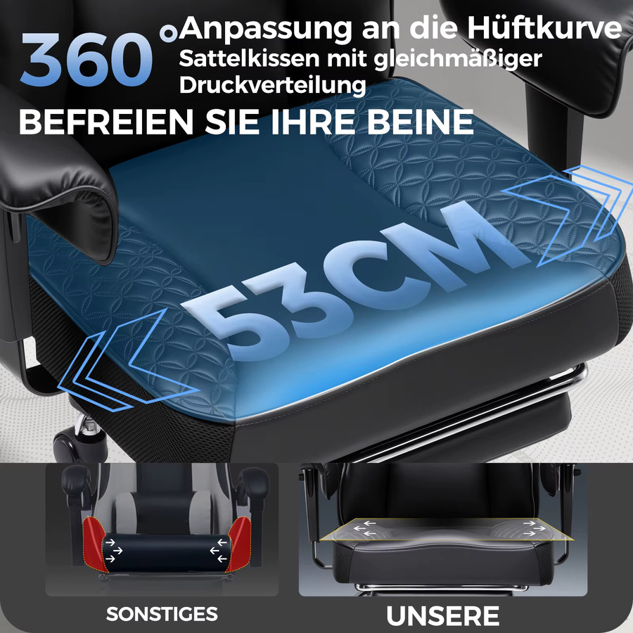GTPLAYER Gaming Stuhl in Schwarz aus Kunstleder mit Kopfstütze, ergonomischer PC-Schreibtischstuhl mit Armlehnen und Drehfunktion - Bild 4