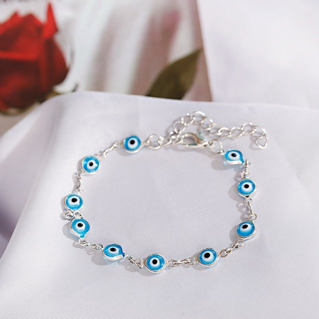 DOUVEI Armband, Gold Farbe, Messing, Damen, Vintage, Blue Evil Eye Charm - Bild 1