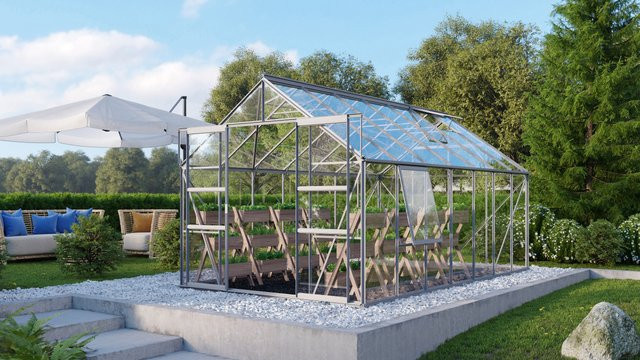 Vitavia Gewächshaus Meridian 2 11500 aus Aluminium in Silber mit 11,5 m² Fläche und 3 mm Sicherheitsglas - Bild 1