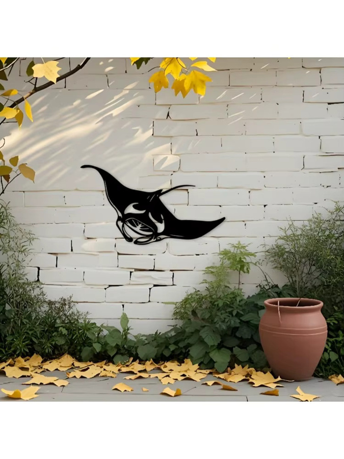 CIFBUY Vintage Manta Ray Metall-Wandkunst in Schwarz als Ozean-Dekor aus Eisen - Bild 5