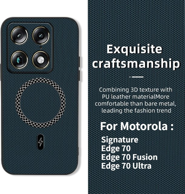 Business Skin Feel Leder-Magnetgehäuse für Motorola Signature Edge 70 60 Pro Fusion Ultra in Blau mit MagSafe Wireless Charging Unterstützung - Bild 1