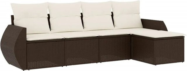 vidaXL 5-teilige Garten-Sofagarnitur aus braunem PE-Rattan mit Kissen und Stauraum - Bild 1