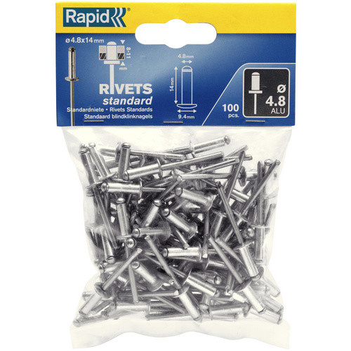 Rapid Blindniete aus Aluminium in Silber, Durchmesser: 4,8 mm, Länge: 14 mm, 100 Stück - Bild 2