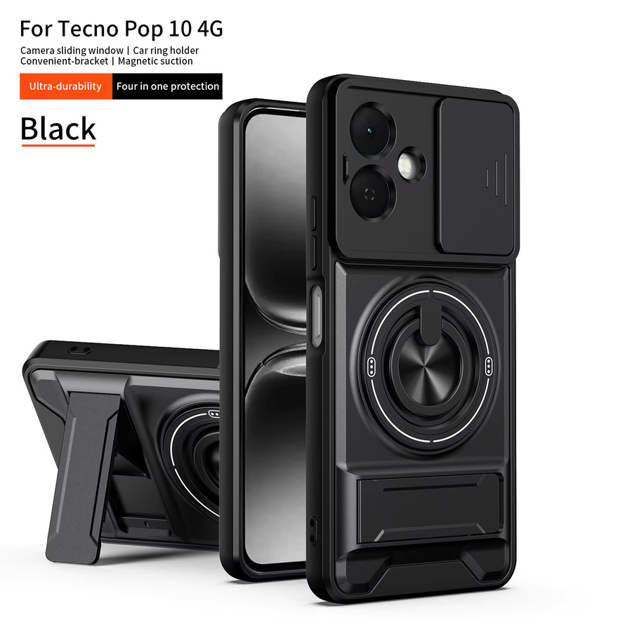 Infinix Smart 10 4G Handyhülle mit MagSafe Magnetischem Klapphalter und Kameraschutz in Schwarz und Orange - Bild 1