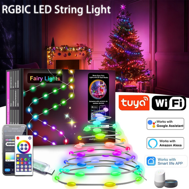 YSRSAI Tuya WIFI RGBIC LED Lichterkette mit USB, wasserdichte String Lights in Multicolor für Weihnachten, Hochzeit, Geburtstag und Party - Bild 1