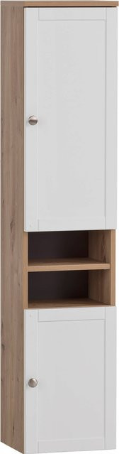 Hochschrank Jesper von Möbelpartner in Eiche Nachbildung und Weiß Matt mit Landhausoptik, B/H/T: 30,3 x 138,3 x 25,4 cm - Bild 1
