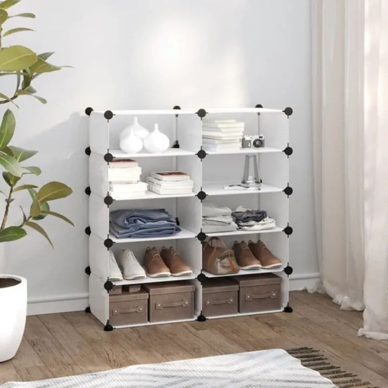 Schuhregal Vidaxl aus Polypropylen und Stahl, Transparent/Weiß, B/T/H: 84 x 32 x 88,5 cm - Bild 1