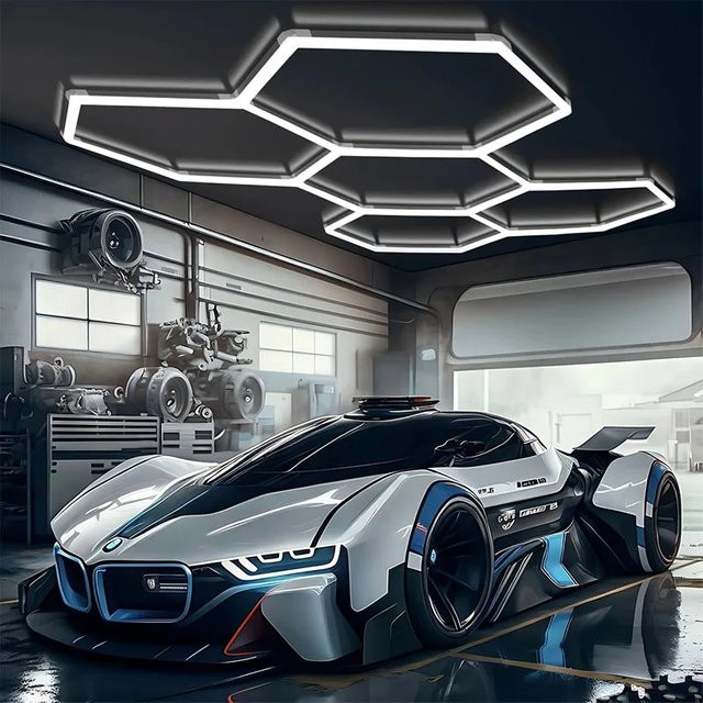 LINYILIGHT LED Deckenleuchte in Wabenform, dimmbare Sechseck-Lampe in Weiß für Garage, Car Wash und Workstation - Bild 1