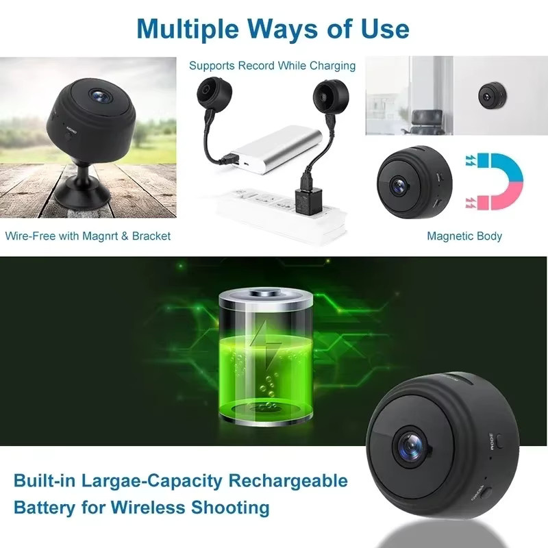 DIXSG A9 Mini WLAN Kamera HD Drahtlose Netzwerkkamera mit Sprachrekorder für Smart Home Videoüberwachung in Schwarz - Bild 4
