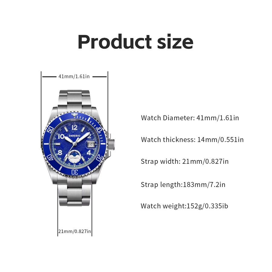 Deesio Armbanduhr, Automatik, Edelstahl, Saphirglas, Herren, Blau - Bild 3