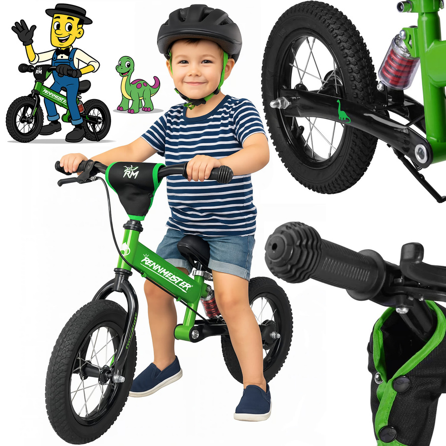 RENNMEISTER Kinderlaufrad in Dunkelgrün mit Bremse und höhenverstellbarem Sitz im Renn-Design - Bild 2