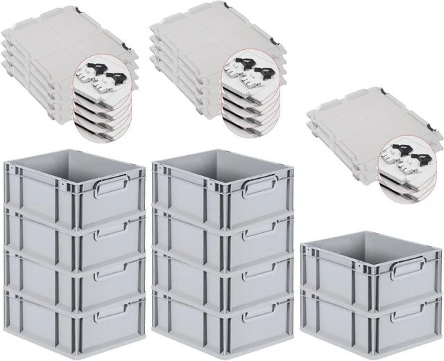 PROREGAL SuperSparSet 10x Eurobox NextGen Grip mit Scharnierdeckel und schwarzen Schiebeschnappverschlüssen, Grau, H x B x T: 17 x 30 x 40 cm - Bild 1