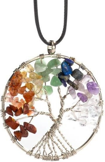 GSRPOP Anhänger Halskette, Chakra Steine, Lebensbaum, Kupferdraht, Unisex - Bild 1