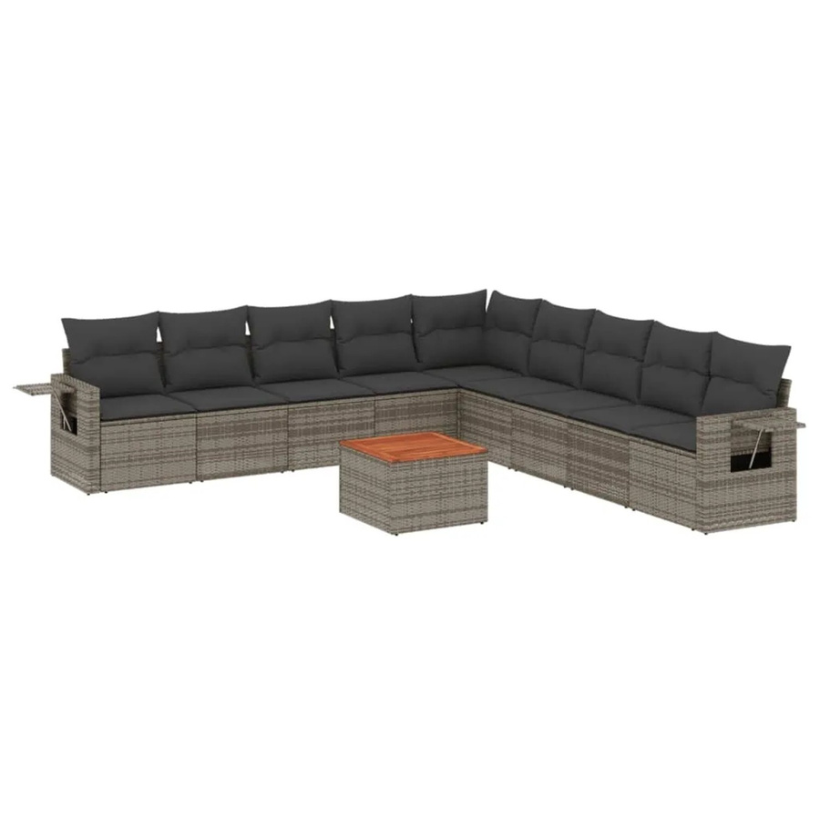 vidaXL 10-tlg Garten-Sofagarnitur aus Poly Rattan und Akazienholz in Grau mit Kissen Modell 98 - Bild 2