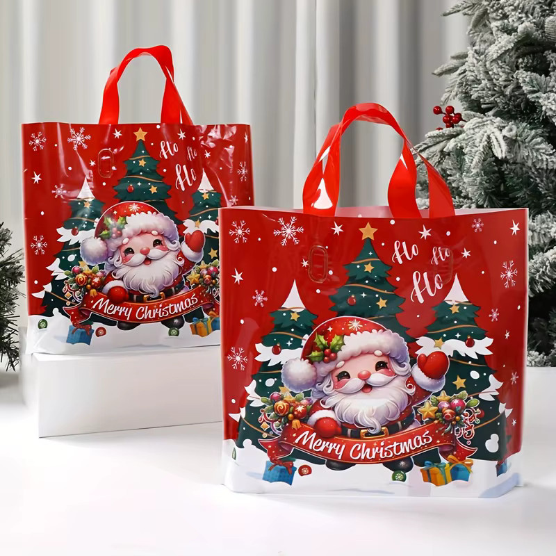25 Stück rote Weihnachtsmann Weihnachtsbaum Geschenktüten aus Kunststoff mit Merry Christmas Design für deine Feiertage - Bild 2