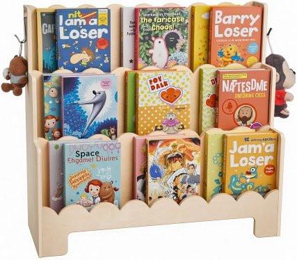 VEVOR Montessori Kinderbücherregal mit Wellenschliff, 3-stöckiges Büchergestell in Weiß mit Doppelhaken für Rucksäcke, B/T/H: 75 x 70 x 27 cm - Bild 1