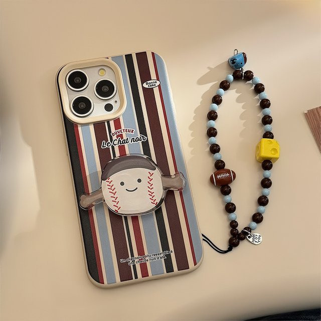 MUQGEW Handyhülle mit Kette im koreanischen Cartoon-Design für iPhone 16, 15, 14, 13, 12 Pro Max, gestreift und stoßfest, multicolour - Bild 1