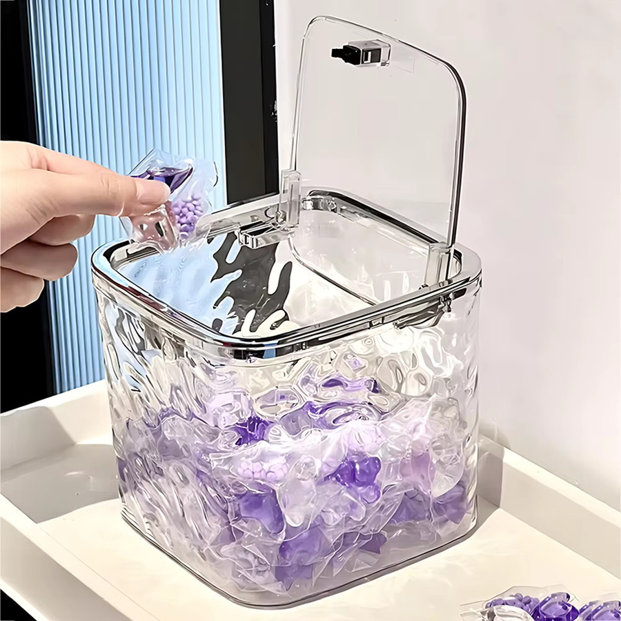 WudenCozfy Wäschepulver Behälter mit Deckel aus Acryl, Organizer für Waschmittelkapseln und Pods, transparent - Bild 3