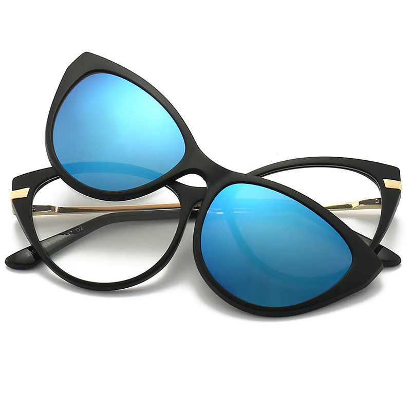Owl City Clip-on-Sonnenbrille Cat-Eye, Vollrand, TR90, Schwarz, Unisex - Bild 2