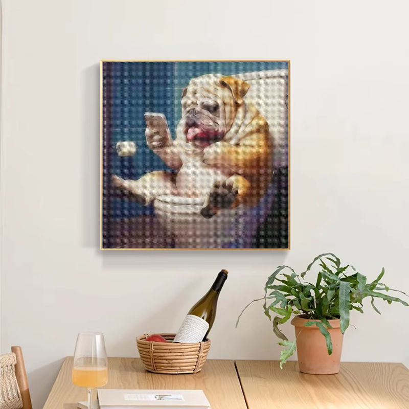 CHENISTORY 5D-DIY-Stickset Mosaik-Hund auf der Toilette Diamant-Gemälde mit runden Strasssteinen in Mehrfarbig - Bild 3