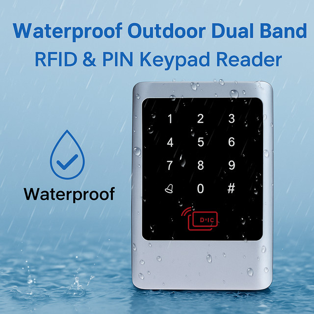WITSNK Dual-Band RFID und PIN Zugangskontrollleser mit Tastatur, 125KHz ID und 13,56MHz, IP68 wasserdicht, Wiegand 26-34Bit, Metall, Silber - Bild 1