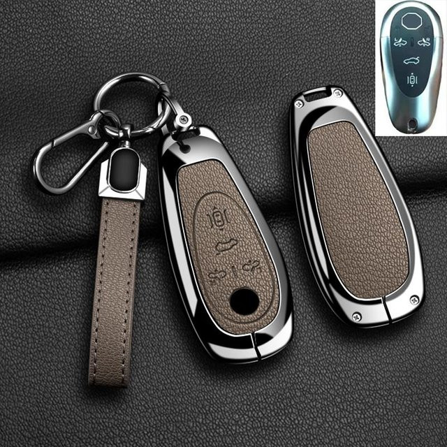 Schutzhülle für Morris Garages MG Cyberster Smart Key Fob aus Zinklegierung und echtem Leder in Braun - Bild 1