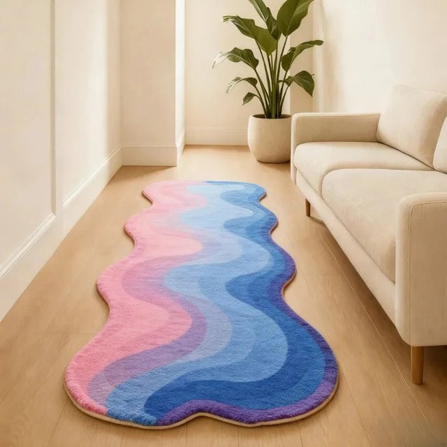 VIKAMA Wave Gradient Läufer-Teppich in Multicolour, rutschfest und wärmespeichernd für Flur und Schlafzimmer - Bild 1