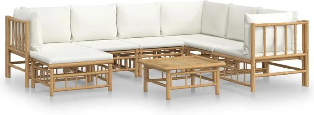 vidaXL 8-tlg Garten-Lounge-Set aus Bambus mit cremeweißen Polsterkissen in U-Form, Braun/Weiß - Bild 1