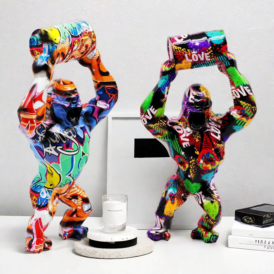 ERMAKOVA Kreative Harzskulptur Gorilla Dekoration – Moderne Gorilla Figur Statue in Multicolour für Wohnzimmer und Schrank - Bild 3