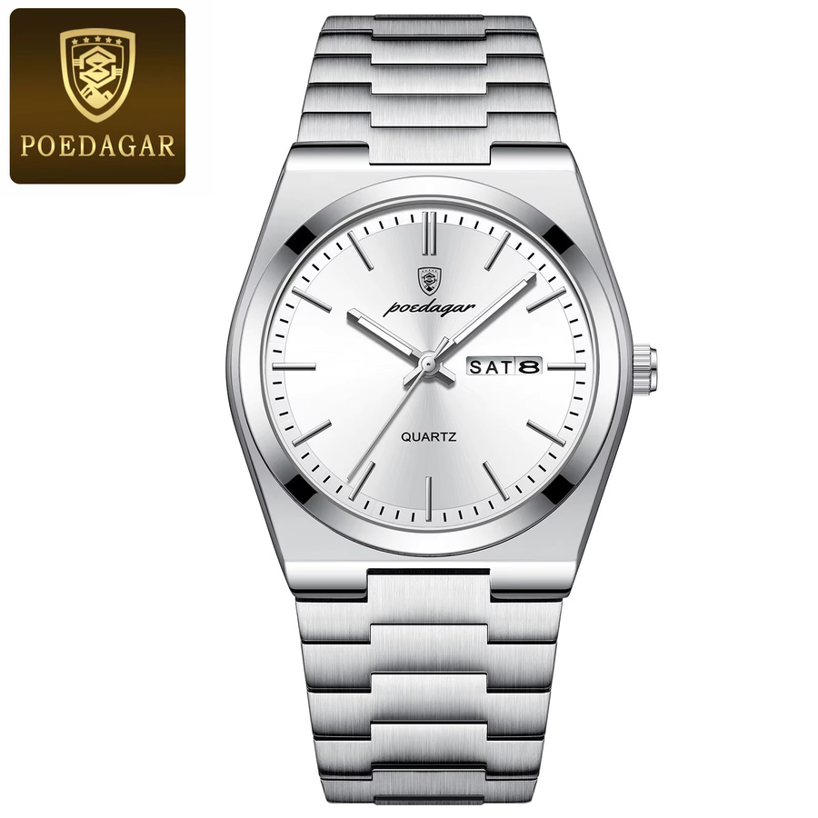 POEDAGAR Armbanduhr Quarz, Edelstahl, Silber, Herren - Bild 7