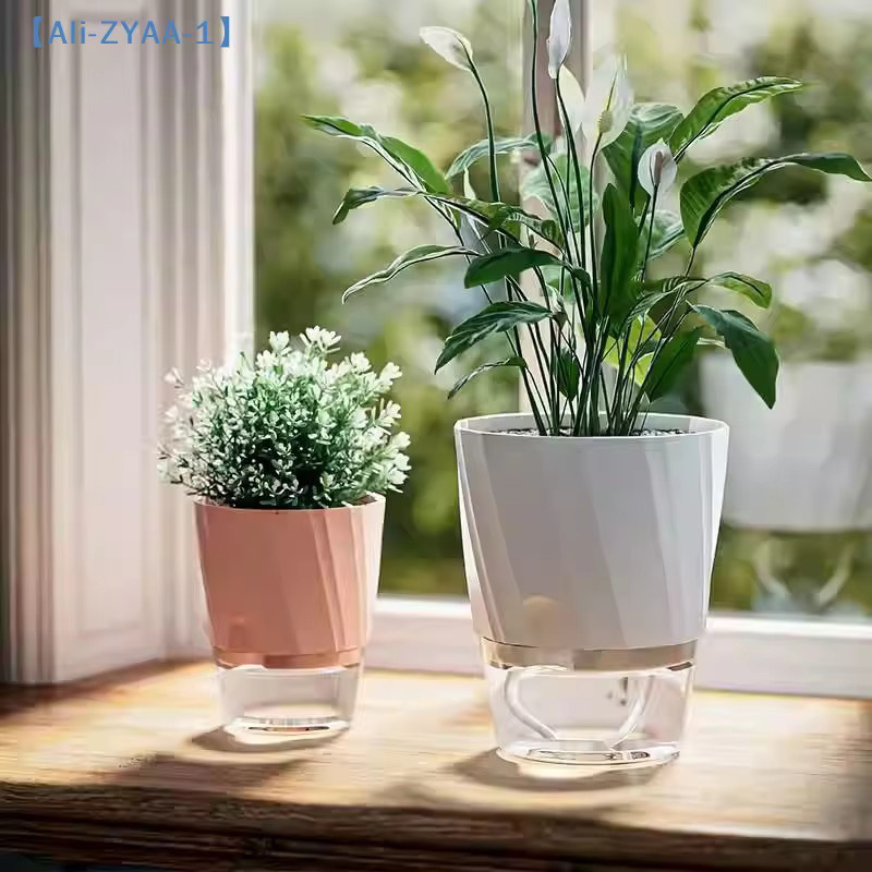 JETTING Hydroponischer Blumentopf mit automatischer Selbstbewässerung aus Kunststoff, transparent und pink - Bild 3