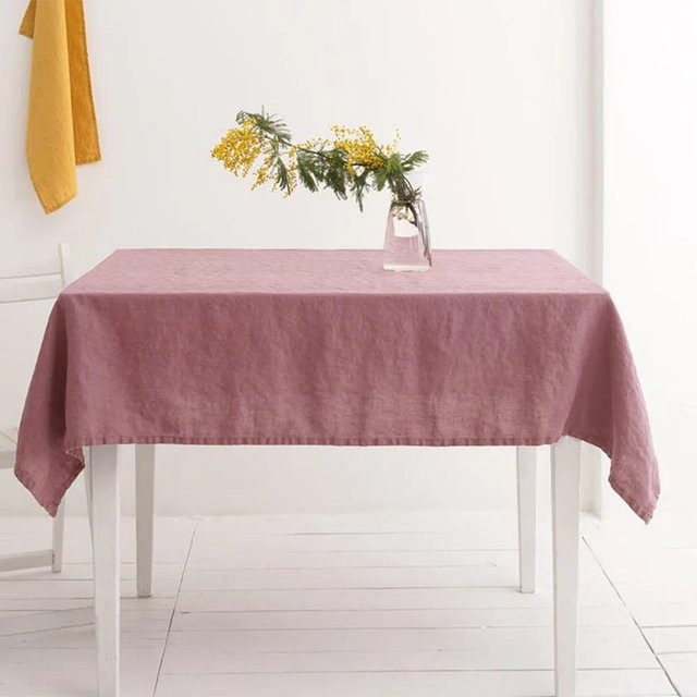 YT Daily Necessities Tischdecke aus 100% reinem Leinen, einfarbig, Grau/Violett, B/T: 135 x 220 cm - Bild 1