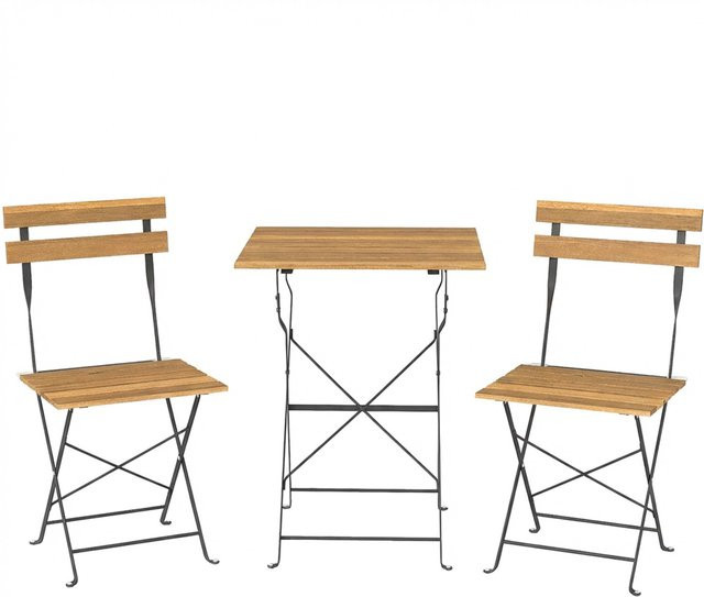 Outsunny 3-teiliges Bistrot-Gartenmöbel-Set aus Akazienholz und Metall in Natur, bestehend aus einem quadratischen Tisch und 2 klappbaren Stühlen für Balkon, Terrasse oder Garten - Bild 1