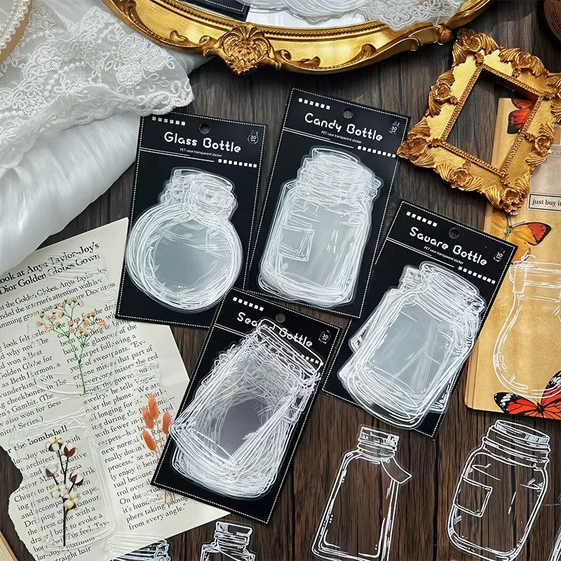 30 Stück transparente selbstklebende Glasflaschenaufkleber aus Kunststoff für DIY-Projekte und Scrapbooking - Bild 3