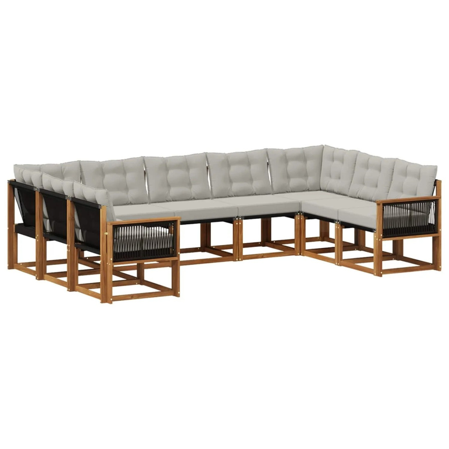 vidaXL Outdoor-Sofagarnitur L-Form aus Akazienholz mit 9 Kissen in Natur und Grau - Bild 2