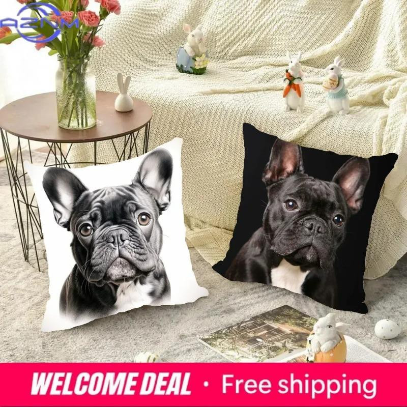 Dekorativer Kissenbezug mit Französische Bulldogge Motiv für Sofa und Wohnzimmer, B/B: 18 x 18 cm - Bild 4