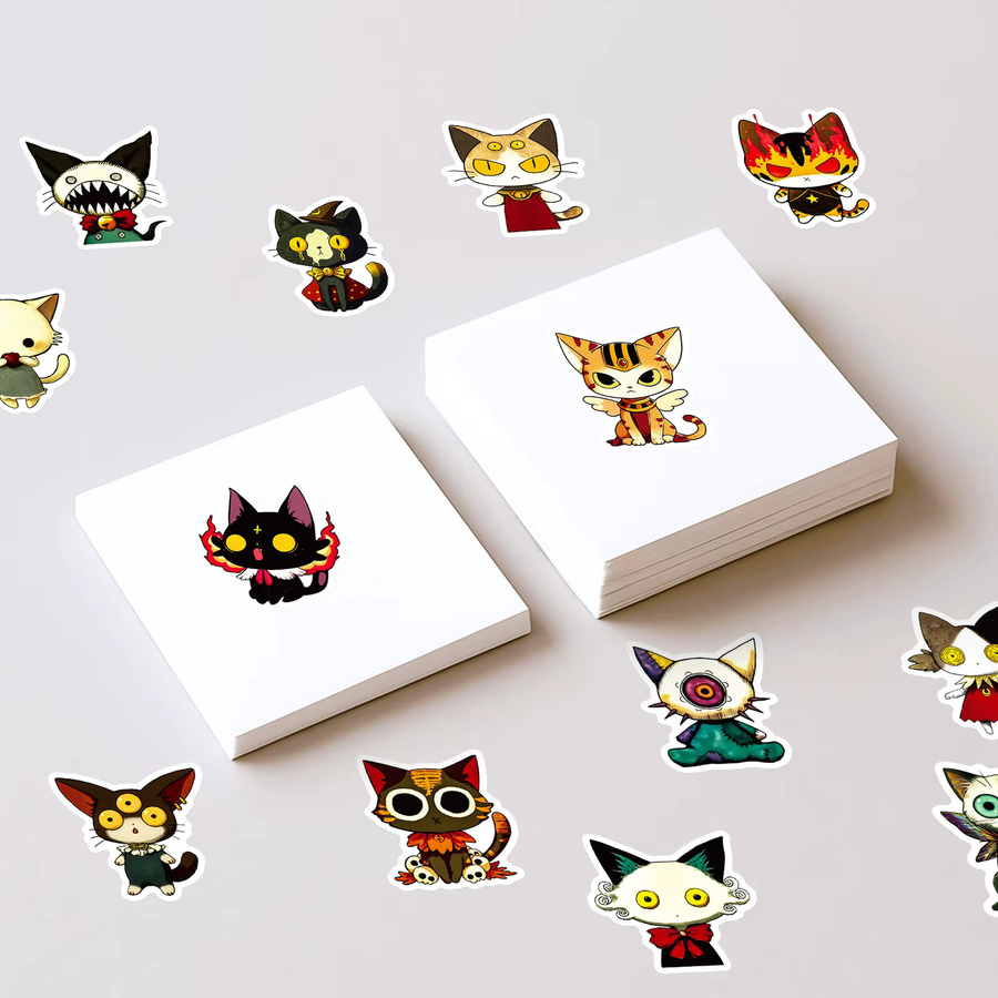 Set mit 56 oder 112 Katzen-Illustrationsaufklebern im Retro-Cartoon-Doodle-Stil, mehrfarbig, ideal für Notebook, Tablet und Skateboard - Bild 5