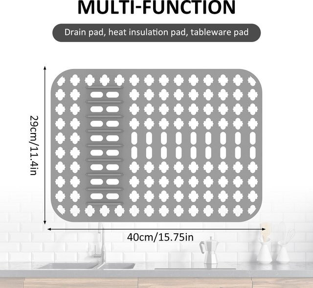 Yiran Furniture Spülbeckenmatte aus Silikon in Grau, 2er-Set, rutschfest und hitzebeständig für Edelstahlspülbecken - Bild 1
