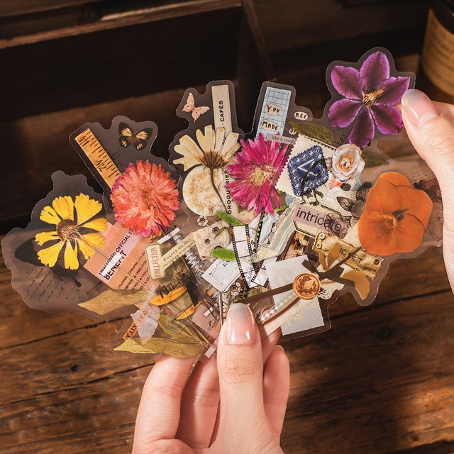 20 Stück 3D getrocknete Blumenaufkleber in Vintage Botanik-Optik, Mehrfarbig - Bild 1
