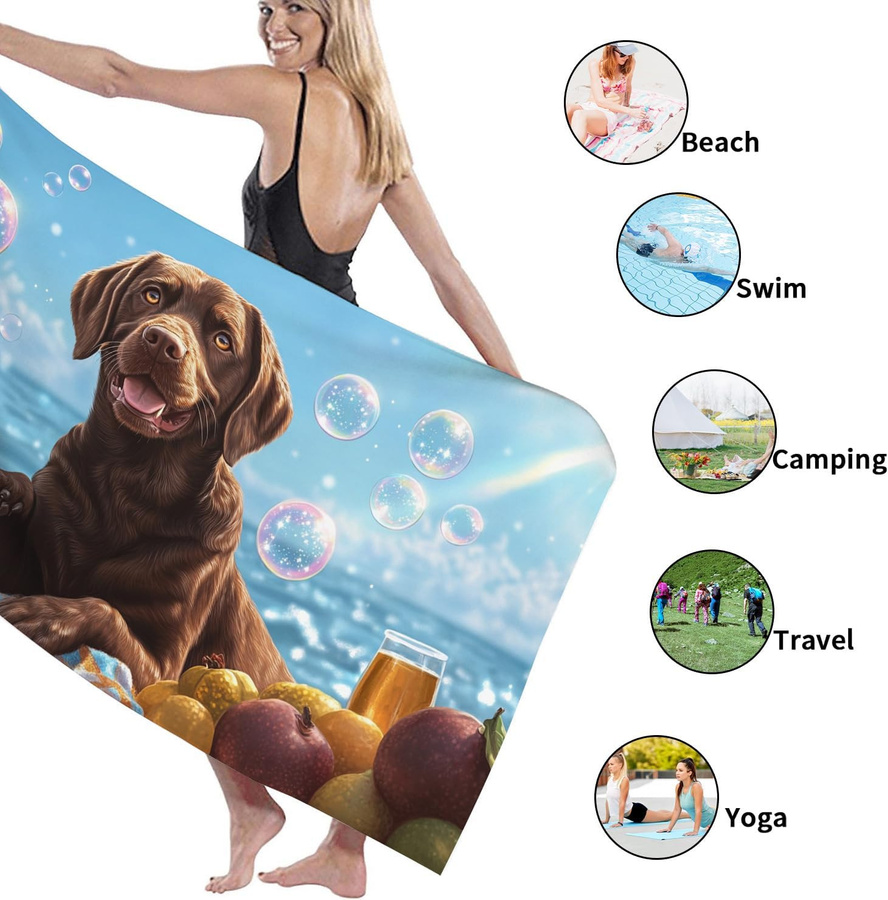 Strandtuch Chocolate Lab mit Früchten und Blasen, sandfrei und schnelltrocknend, Multicolor, B: 30 cm, H: 60 cm - Bild 4