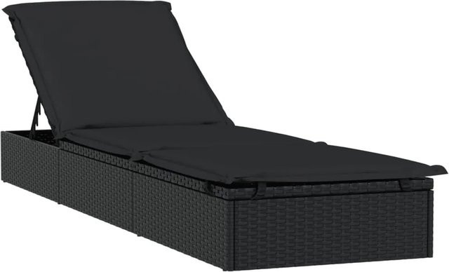vidaXL Sonnenliege aus PE-Rattan mit Auflage in Schwarz, B/T/H: 201 x 55 x 62 cm - Bild 1
