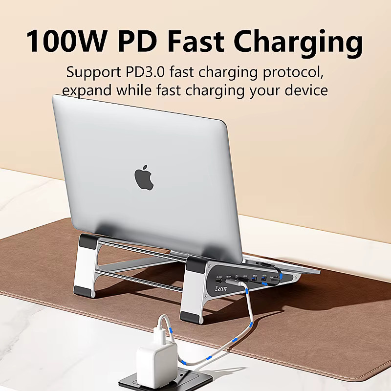 Blueendless USB-C Dockingstation Laptop-Halterung mit 4K 60Hz HD, SD/TF-Kartenleser, USB 3.0 5Gbps und PD100W Ladestation in Silber - Bild 3
