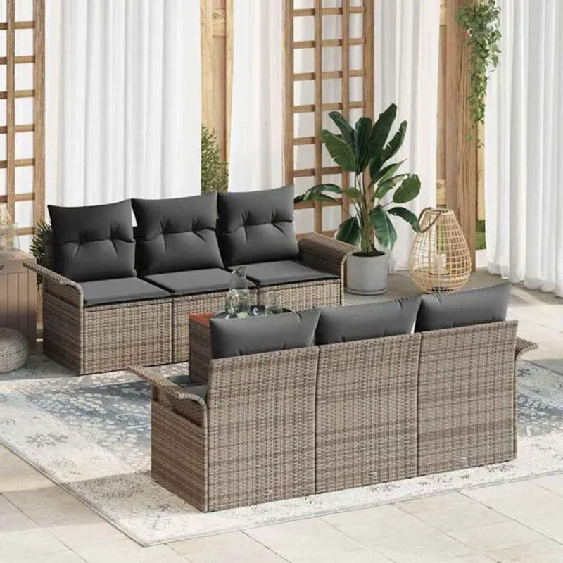 Vidaxl Garten-Sofa-Set aus Polyrattan mit Kissen in Grau, modulares Loungemöbel-Set mit 7 Teilen, B/T/H: 55 x 55 x 37 cm - Bild 1