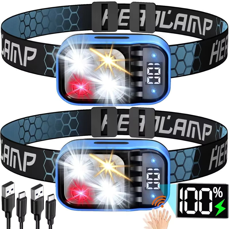 XIWANGFIRE Wiederaufladbare Sensor-Stirnlampe mit 1500 lm LED, weißes und rotes Licht, wasserdicht für Camping, Wandern und Notfälle - Bild 7